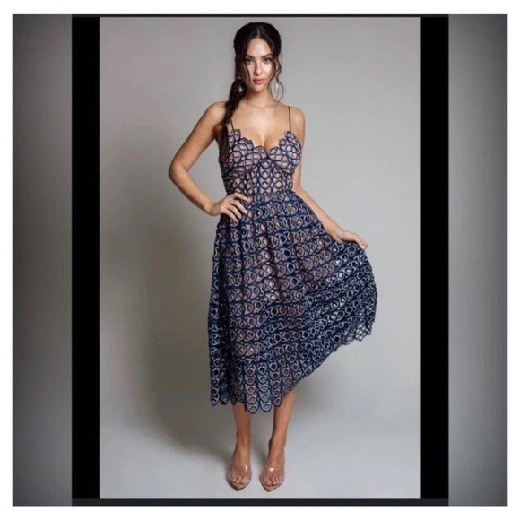 AKIRA Dresses & Skirts - AKIRA Navy Lace Midi Dress
